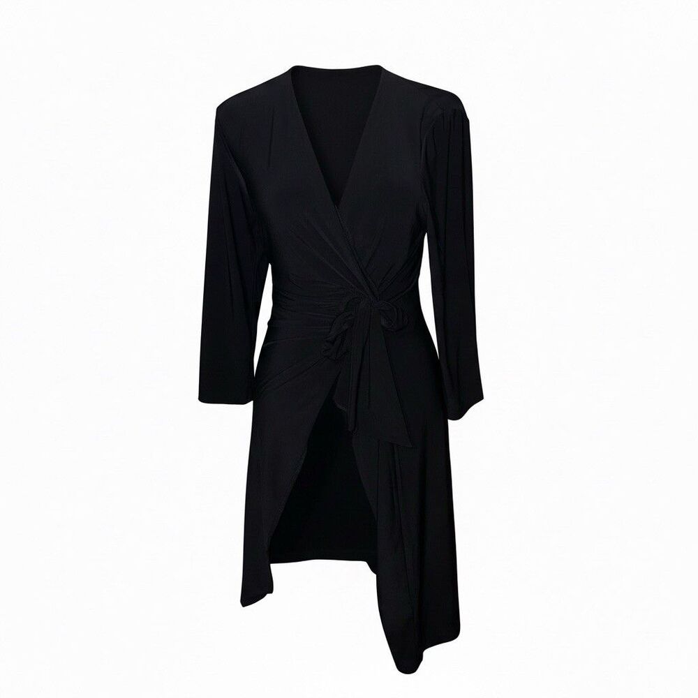 Nina Leonardo Size Small Black Faux Wrap Long Sleeve Dress